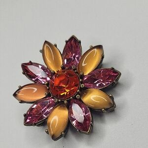 Elegant Floral Brooch with Red and Pink Accents